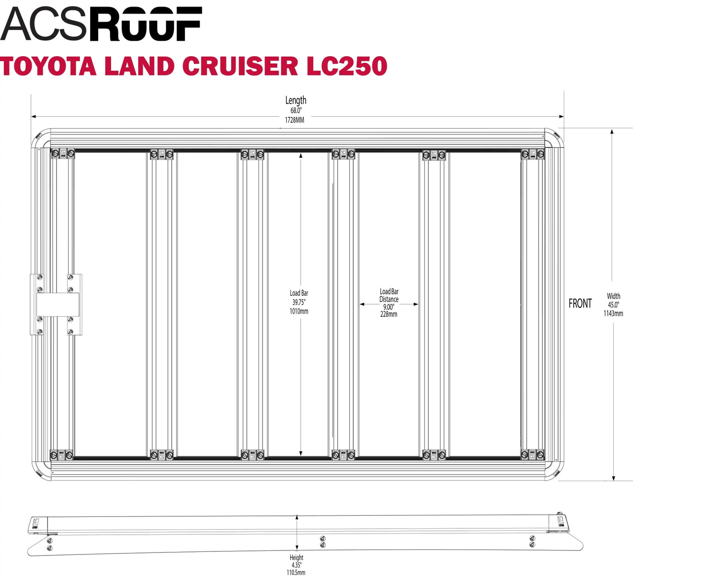 ACS ROOF | Over Cab Platform Rack For TOYOTA LAND CRUISER - 3/4 RACK