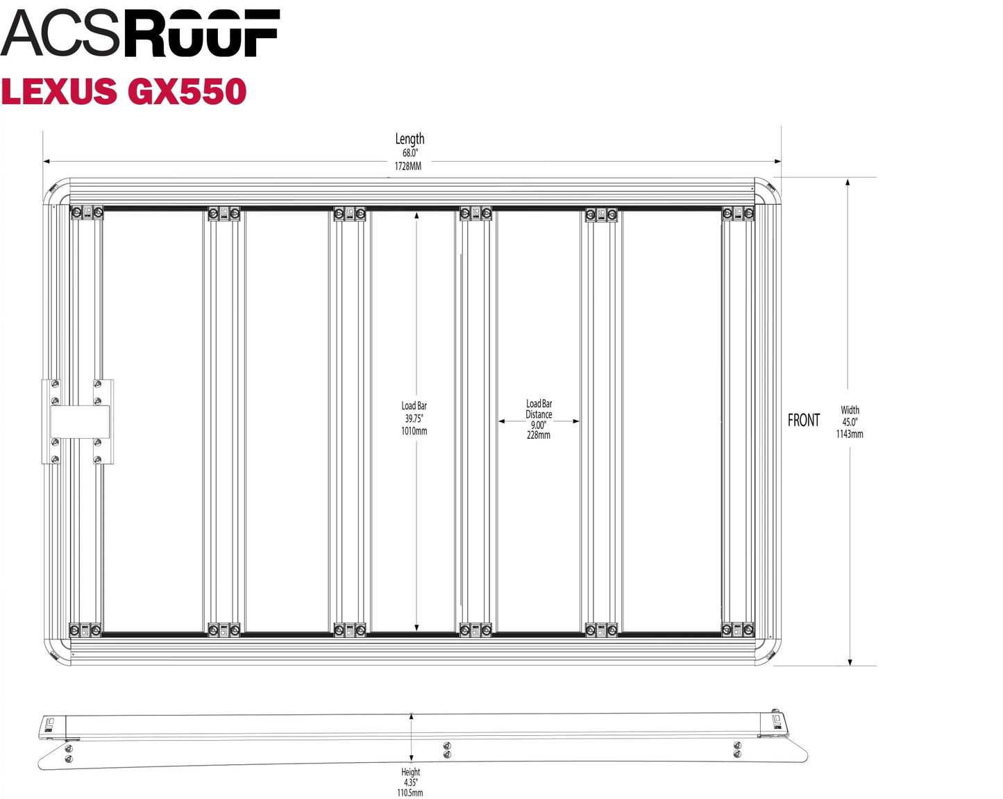 ACS ROOF | Over Cab Platform Rack For LEXUS GX550- 3/4 RACK