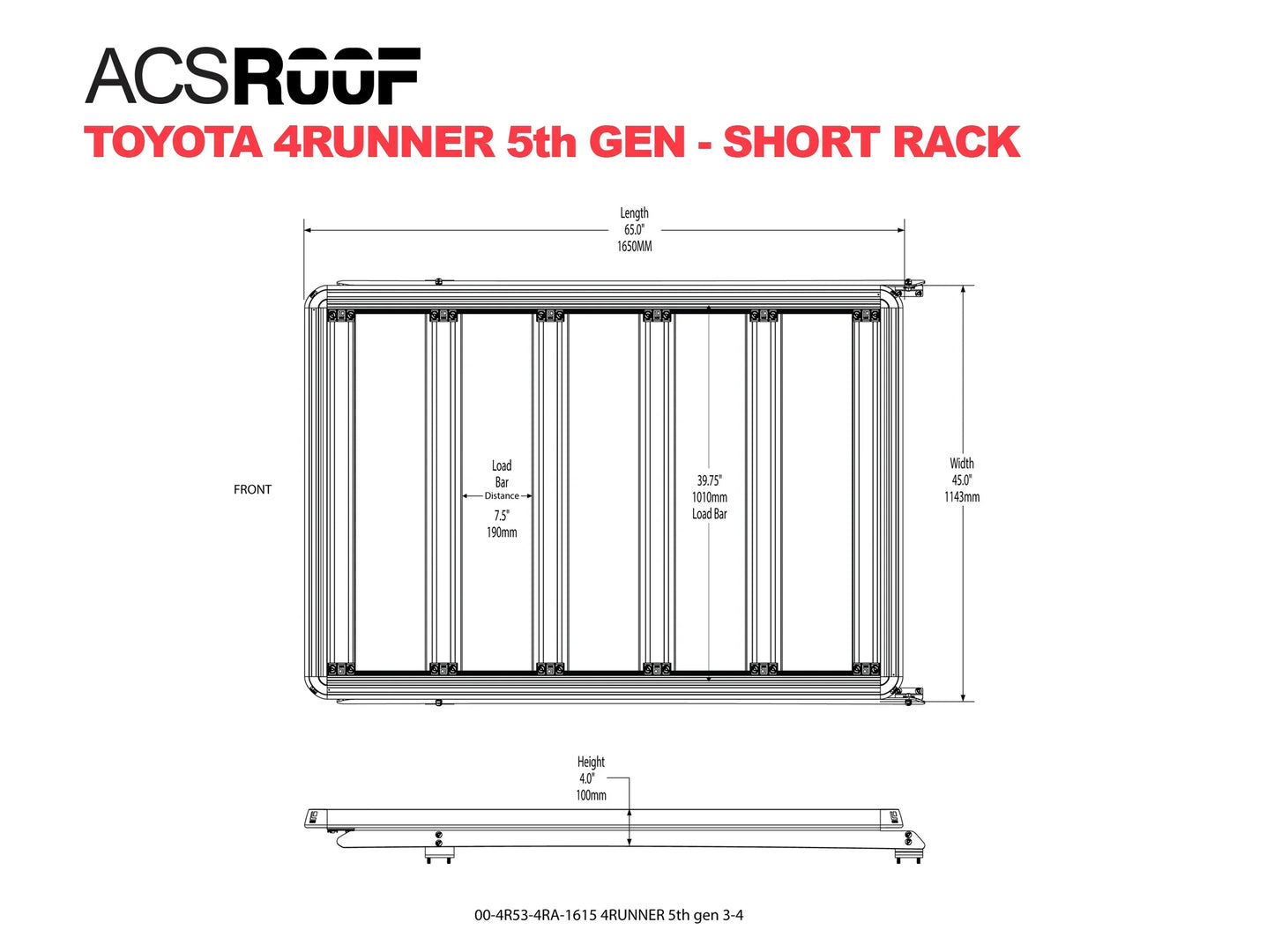 ACS ROOF | Over Cab Platform Rack for TOYOTA 4 RUNNER - 3/4 RACK